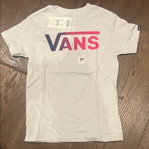 Vans White Tee with Pink-to-Purple Gradient Logo